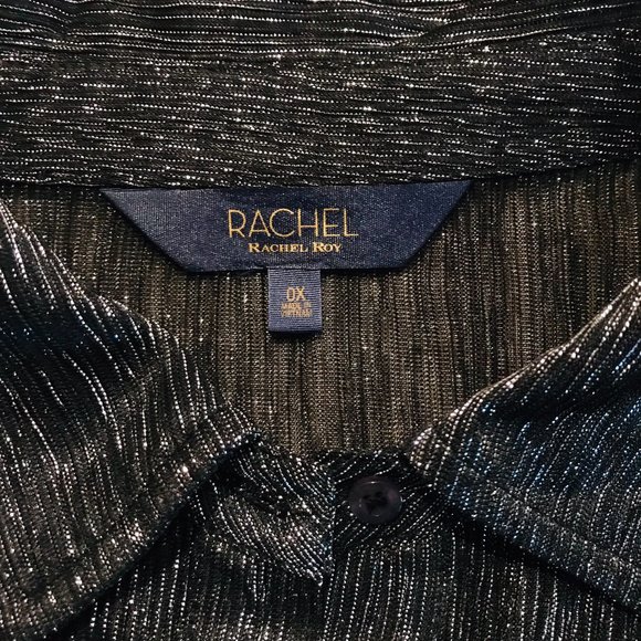 RACHEL ROY Women's Plus Sheer Metallic Crinkle Blouse, Steel, Size 0X - Picture 3 of 4